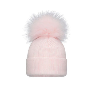 PomPom Envy pink knit single pom hat