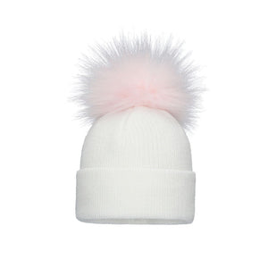 PomPom Envy pink/white single pom knit hat