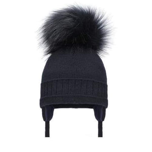 Navy cable knit Pom hat