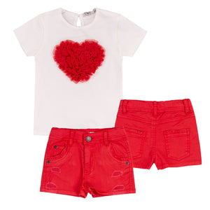 EMC soft red denim short Set