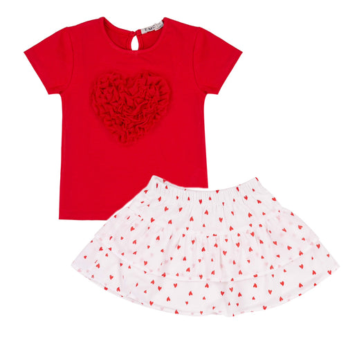 EMC heart print frill skirt Set