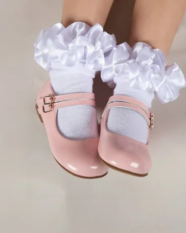 White satin ribbon ankle socks