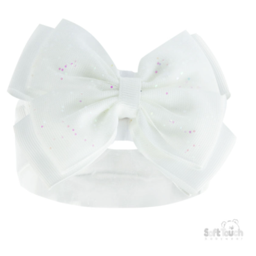 Soft touch soft bow glitter baby headband - WHITE