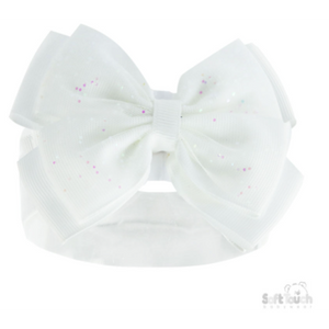 Soft touch soft bow glitter baby headband - WHITE