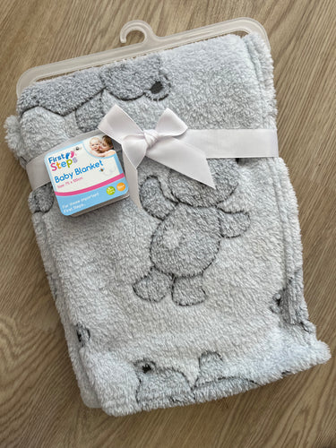 Soft teddy print baby blanket - GREY