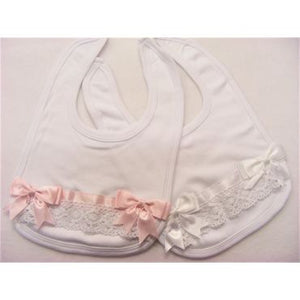 Soft satin bow frill bib - WHITE