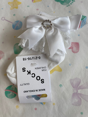 White satin bow & frill sock