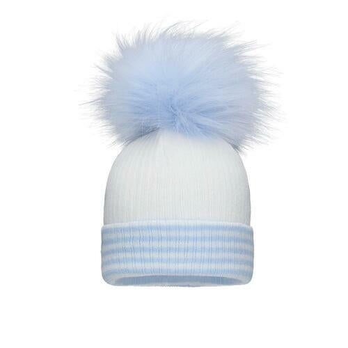 White/pale blue single knit hat