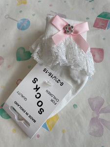 Pink satin bow sock