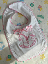 Load image into Gallery viewer, Soft pink/white Rocking horse bib